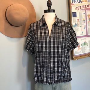 Old School Karen Scott Gingham Zip up Pocket Top